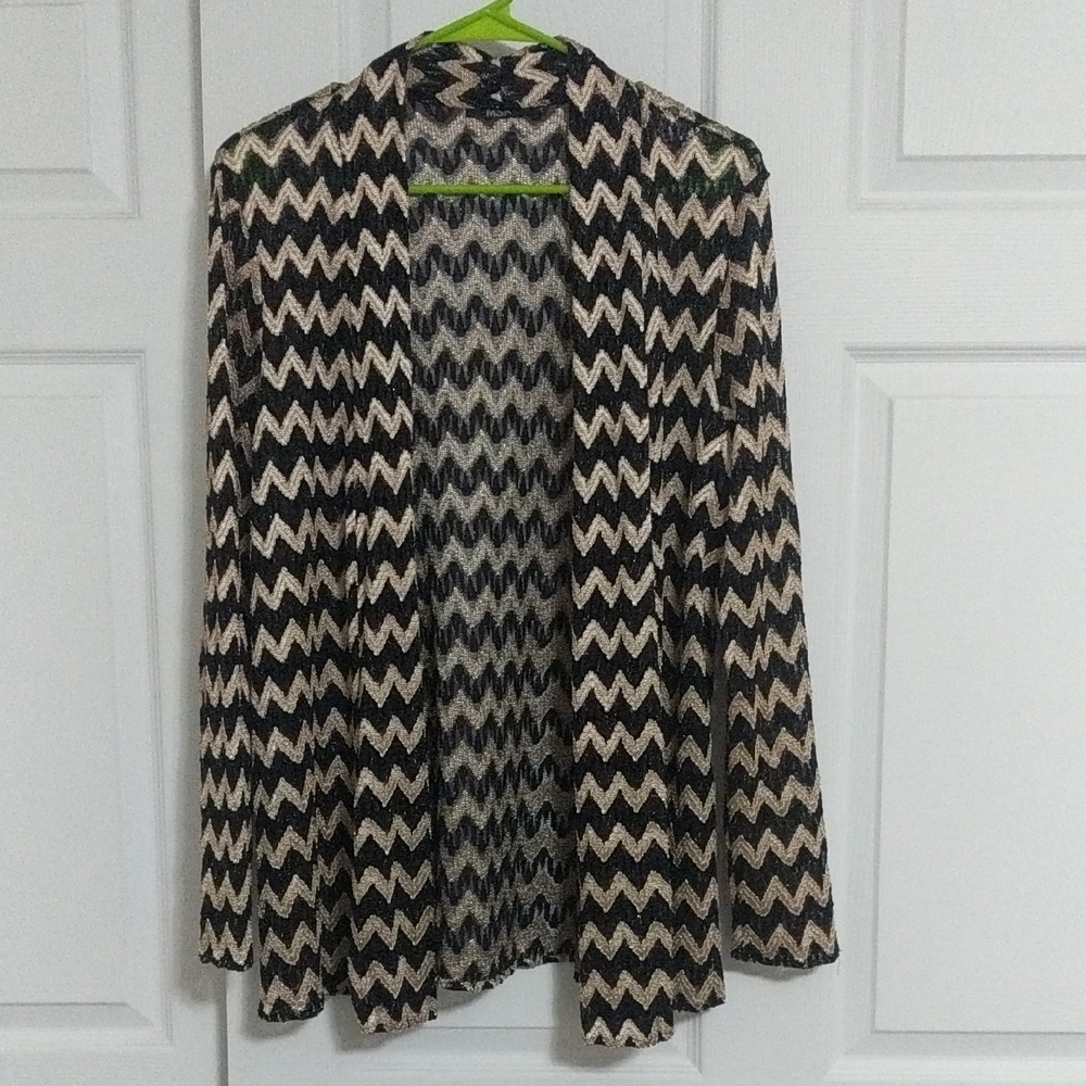 MSK Women's Gold And Black Chevron Pattern Open Front Cardi W/Long Sleeve Size:L